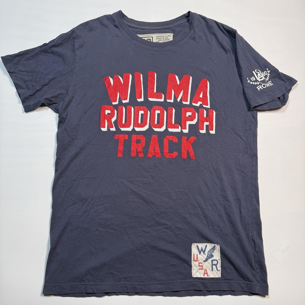 RO Wilma Rudolph Track Shirt Mens Medium Blue USA 1960 Rome Olympic Graphic Tee